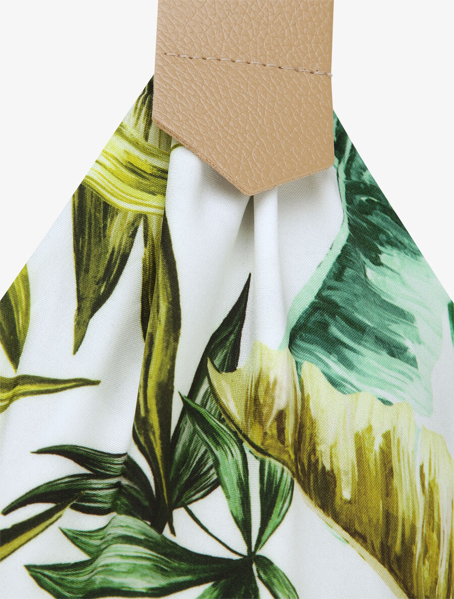 Robe longue coupe patineuse imprimé tropical à bretelles en simili - Blanc - 3
