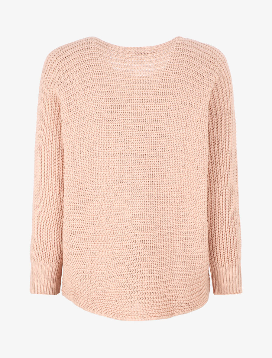 Pull ample uni maille fantaisie - Rose - 2