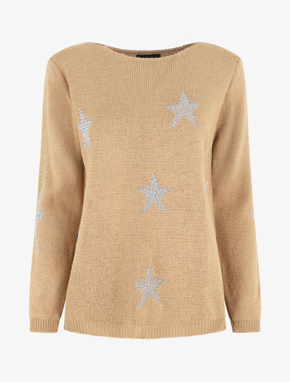 Pull droit motif étoiles - Camel - 1