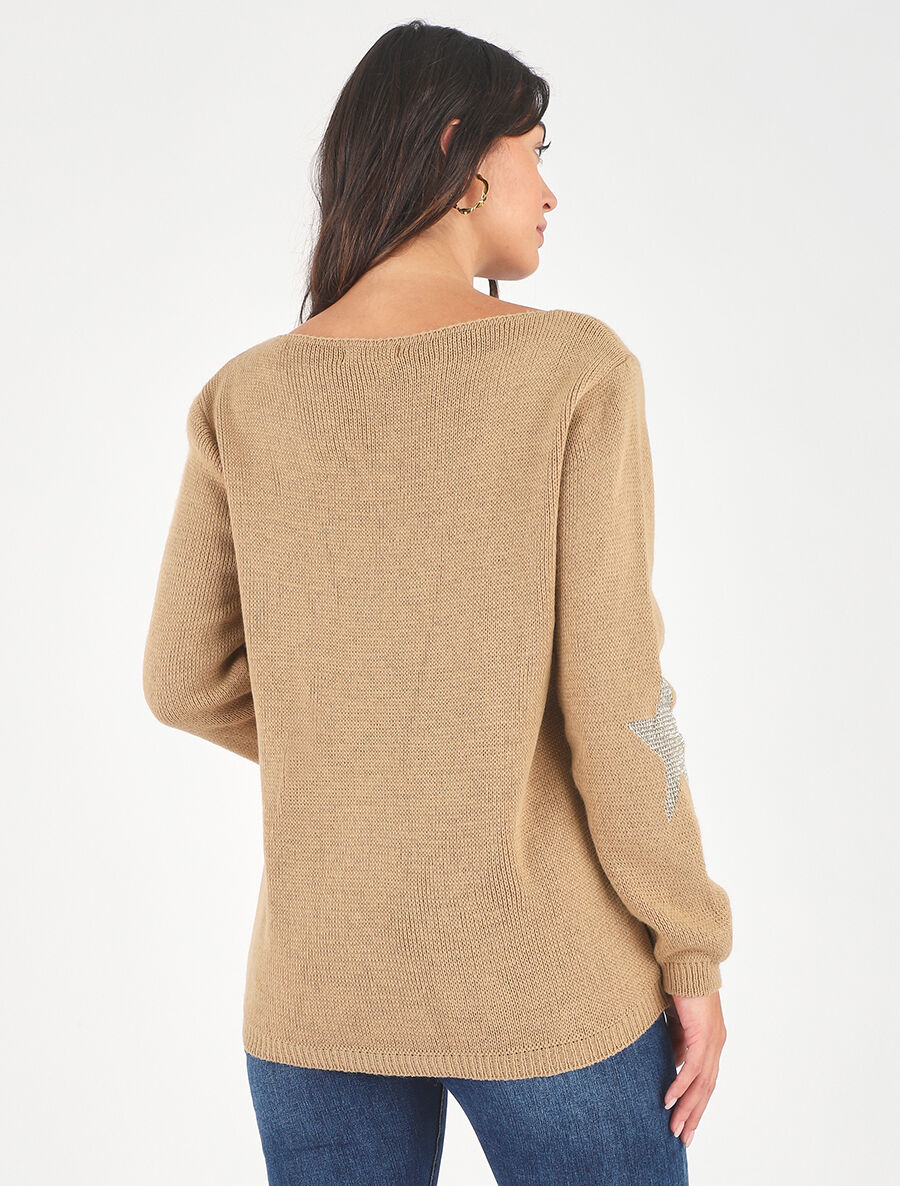 Pull droit motif étoiles - Camel - 5