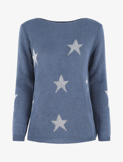 Pull droit motif étoiles - Bleu - 1