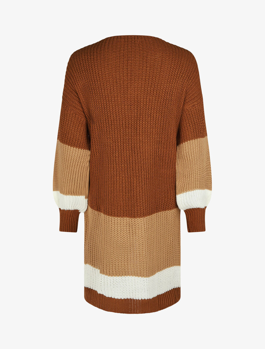 Gilet long rayé manches longues - Camel - 2