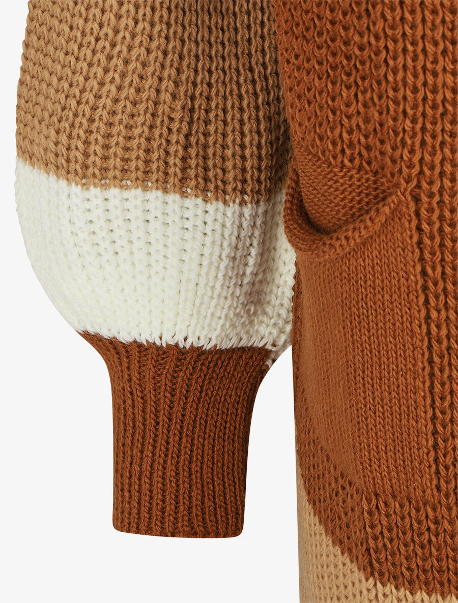 Gilet long rayé manches longues - Camel - 3