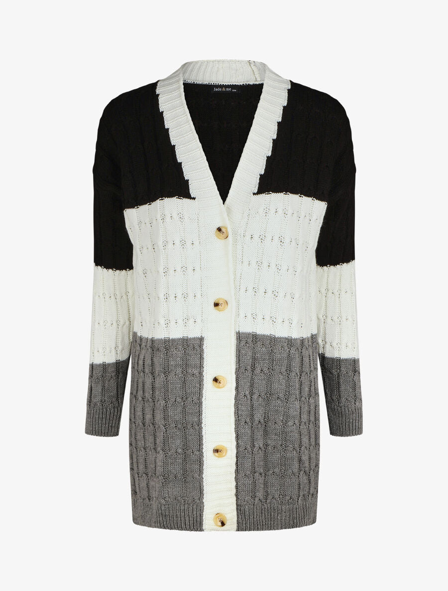 Gilet mi-long motif rayé - Noir - 1