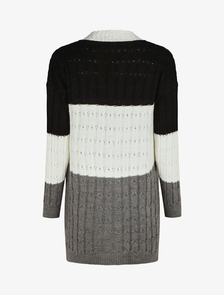 Gilet mi-long motif rayé - Noir - 2