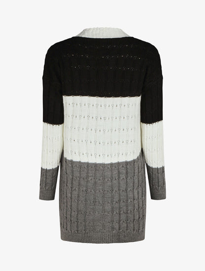 Gilet mi-long motif rayé - Noir - 2