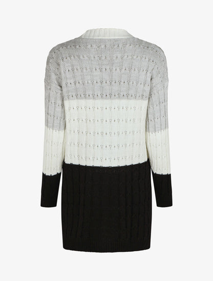 Gilet mi-long motif rayé - Gris clair - 2