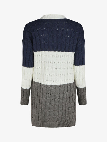 Gilet mi-long motif rayé - Bleu - 2