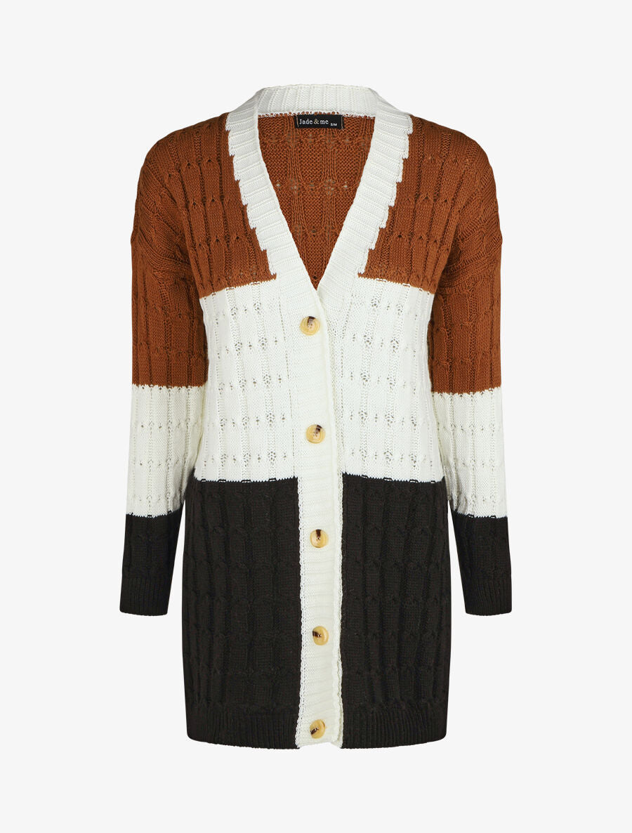 Gilet mi-long motif rayé - Camel - 1