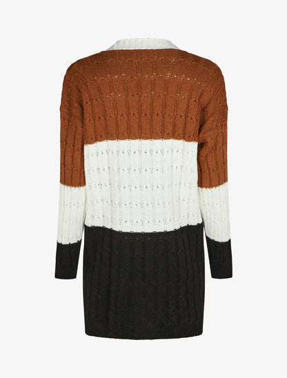 Gilet mi-long motif rayé - Camel - 2