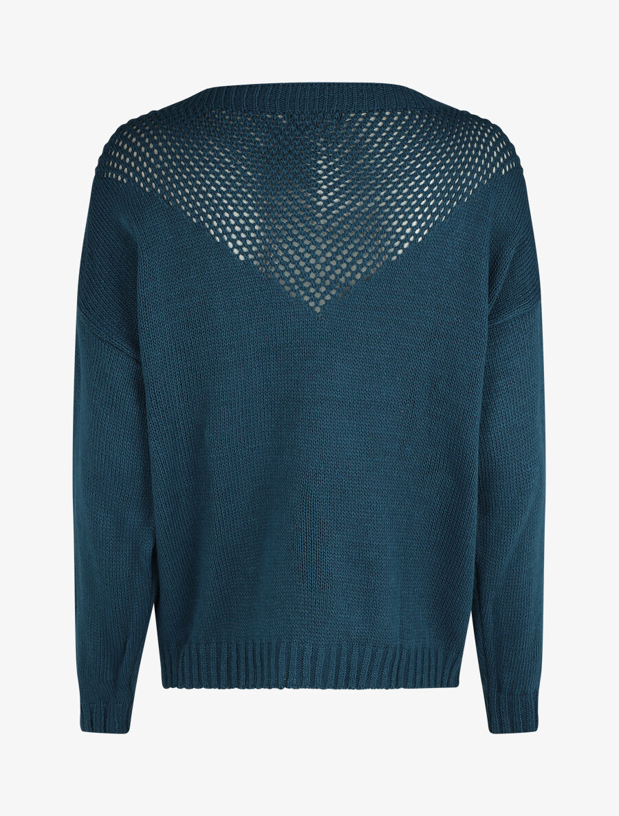 Pull droit col bateau en maille ajourée - Bleu canard - 2