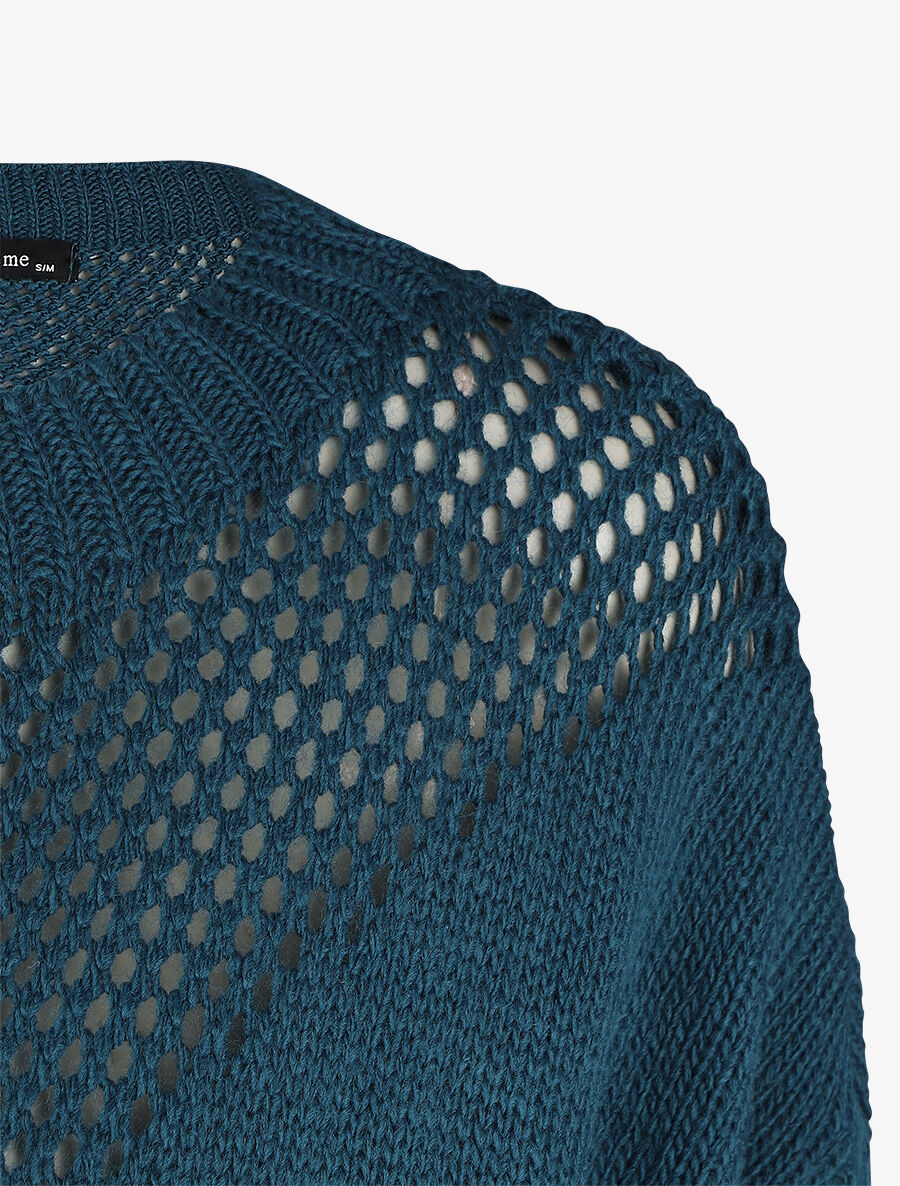 Pull droit col bateau en maille ajourée - Bleu canard - 3