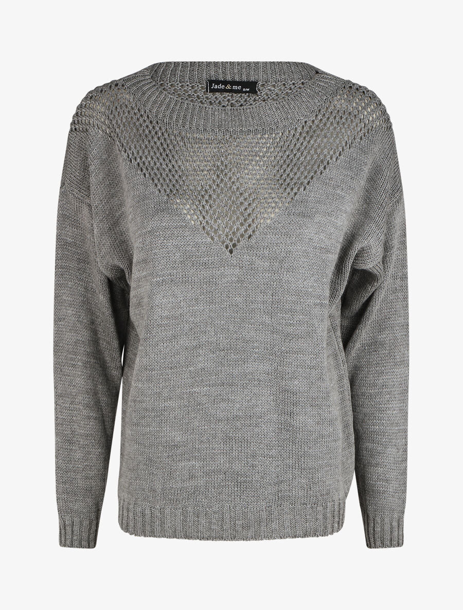 Pull droit col bateau en maille ajourée - Gris - 4