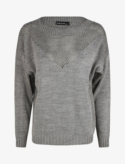 Pull droit col bateau en maille ajourée - Gris - 4
