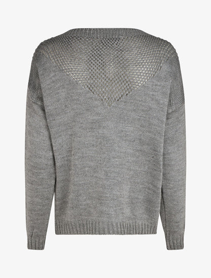 Pull droit col bateau en maille ajourée - Gris - 2