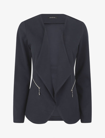 Blazer uni à poches zippées - Marine - 1