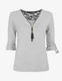 Pull droit uni à zip et dentelle - Gris - 4