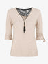 Pull droit uni à zip et dentelle - Beige - 1