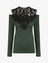 Pull droit à épaules dénudées et crochet - Vert foncé - 1