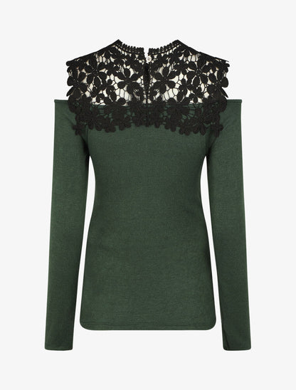 Pull droit à épaules dénudées et crochet - Vert foncé - 2
