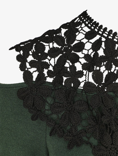 Pull droit à épaules dénudées et crochet - Vert foncé - 3