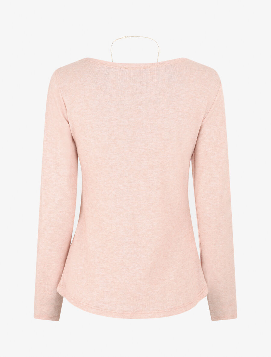 Pull fin uni et sautoir - Rose - 2