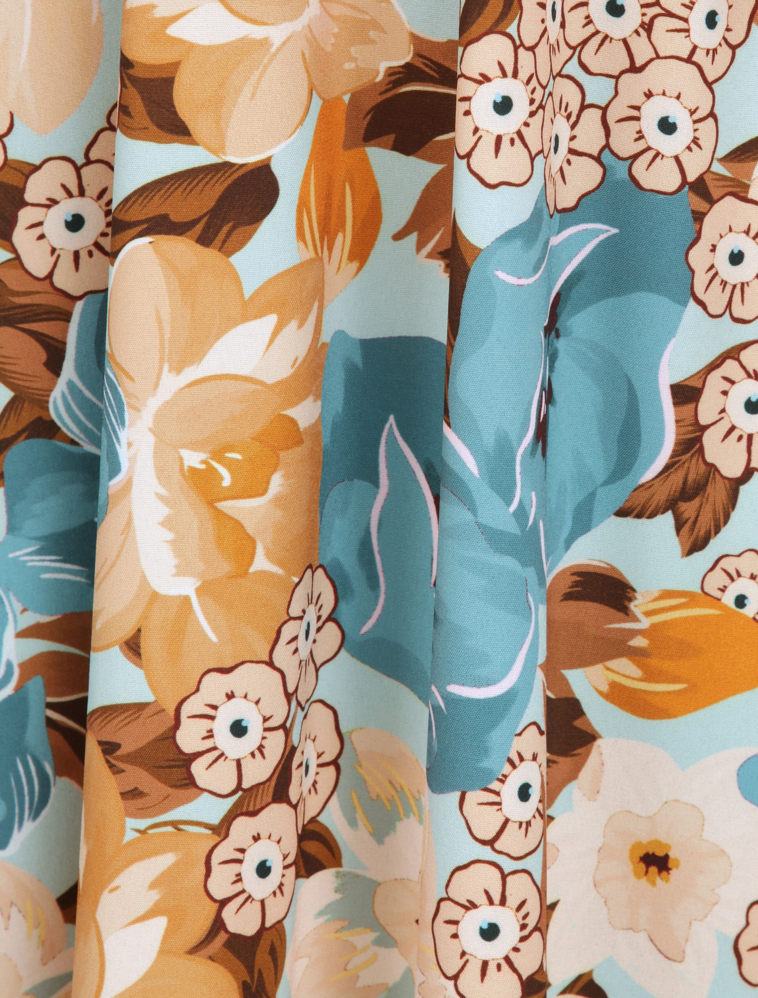 Robe longue coupe patineuse imprimé fleurs estivales à bretelles en simili - Vert d&