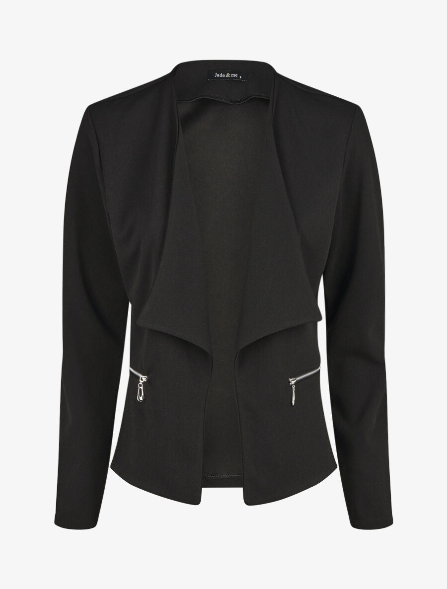 Veste droite uni poches zippées - Noir - 4