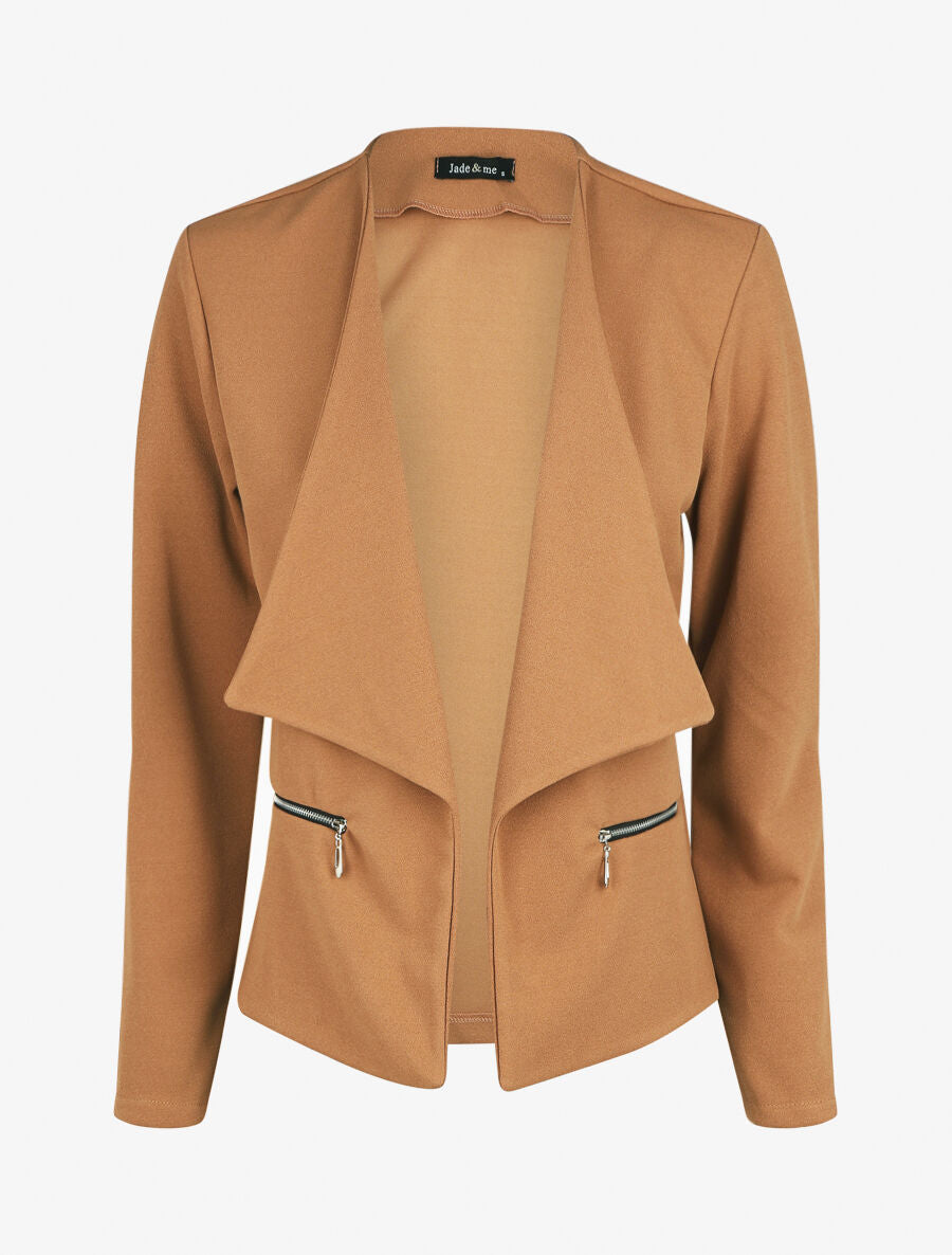 Veste droite uni poches zippées - Camel - 4