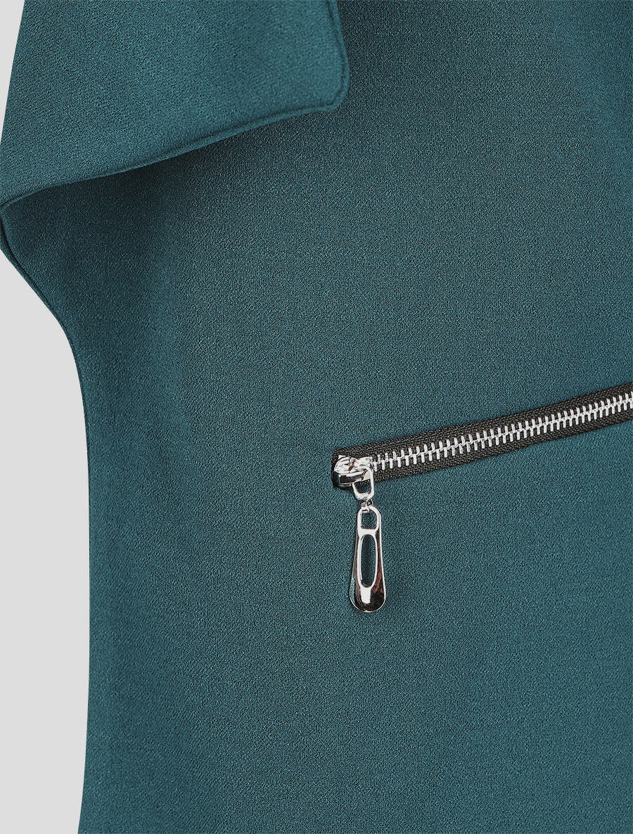 Veste droite uni poches zippées - Bleu canard - 3