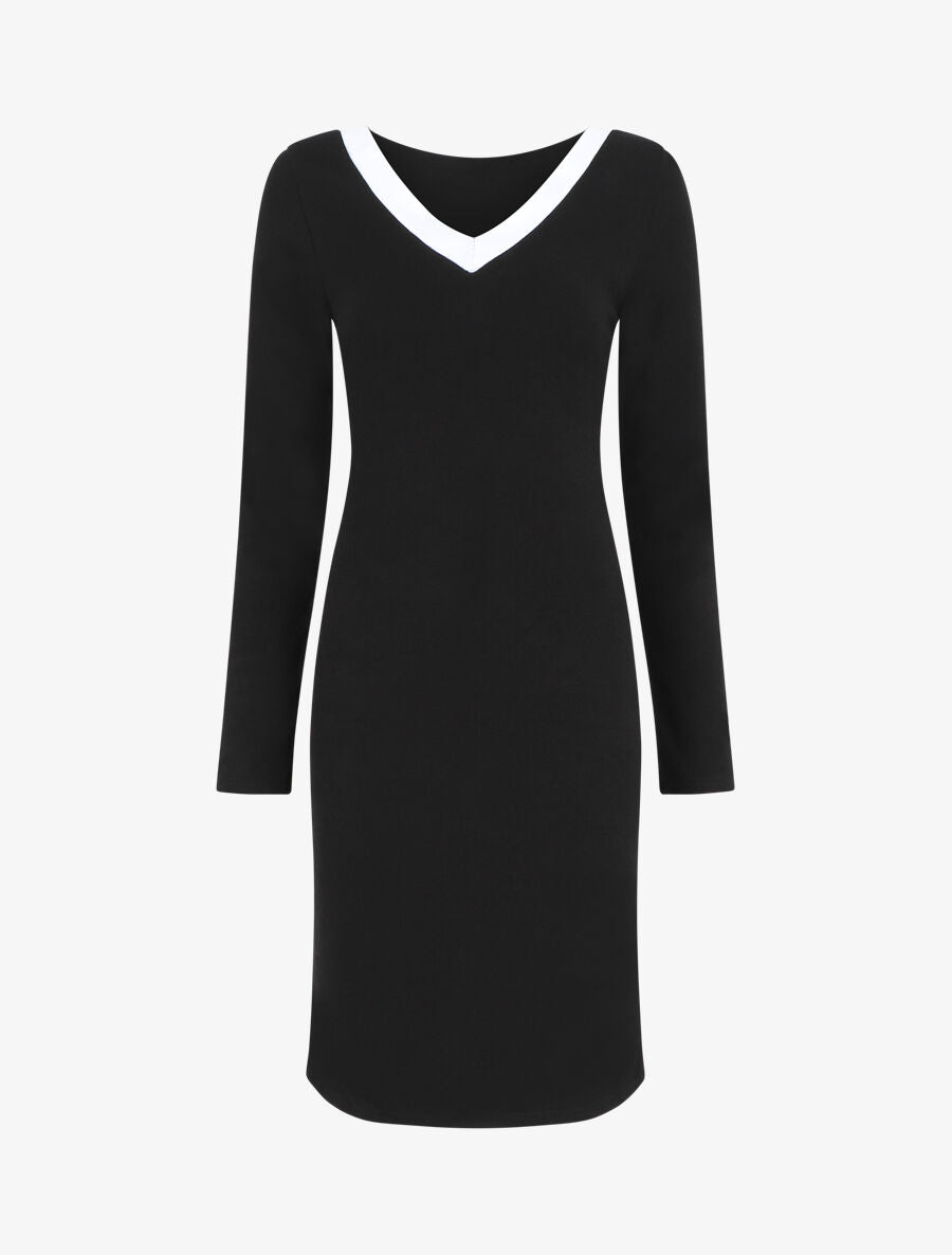 Robe droite mi-longue col V - Noir - 1