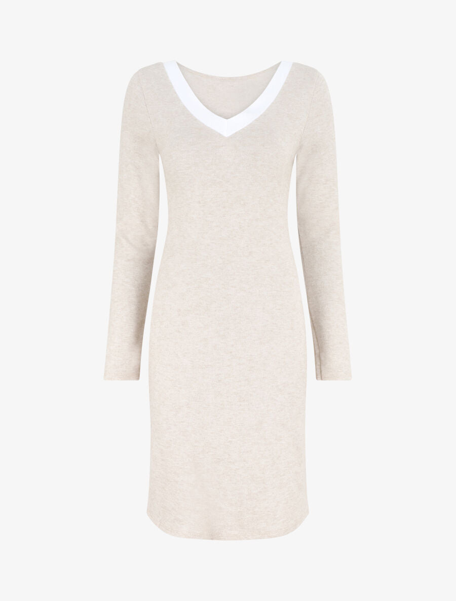 Robe droite mi-longue col V - Beige - 6