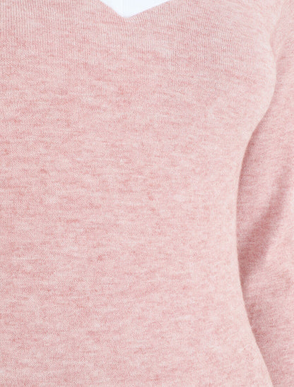 Robe droite mi-longue col V - Rose - 3
