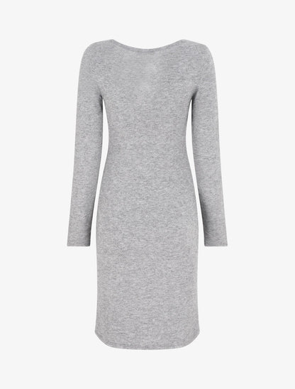 Robe droite mi-longue col V - Gris - 2