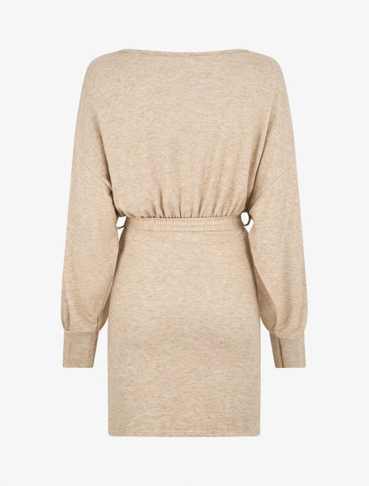 Robe courte unie manches longues - Camel - 2