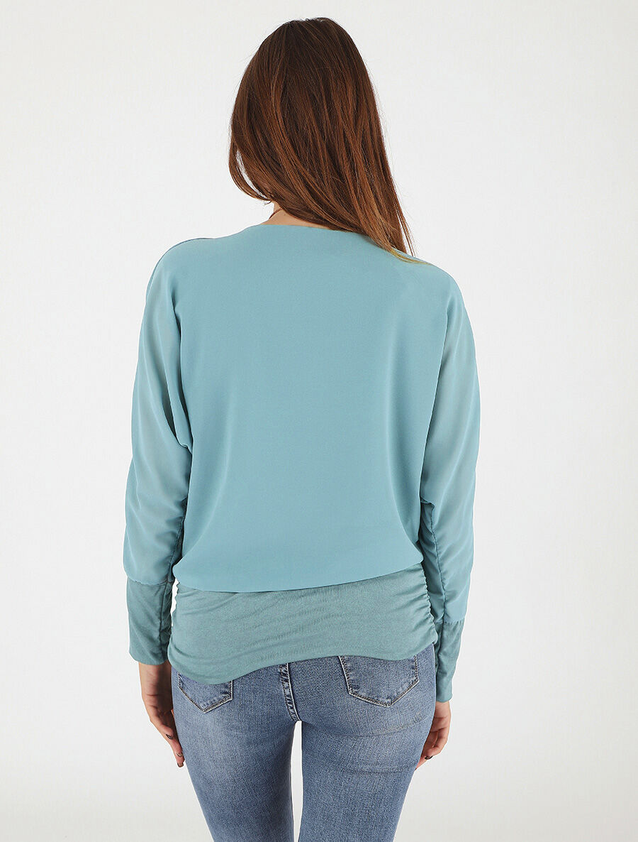 Blouse unie à col bénitier - Vert d&