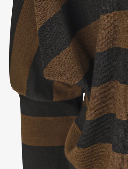 Pull ample motif rayé - Marron - 3