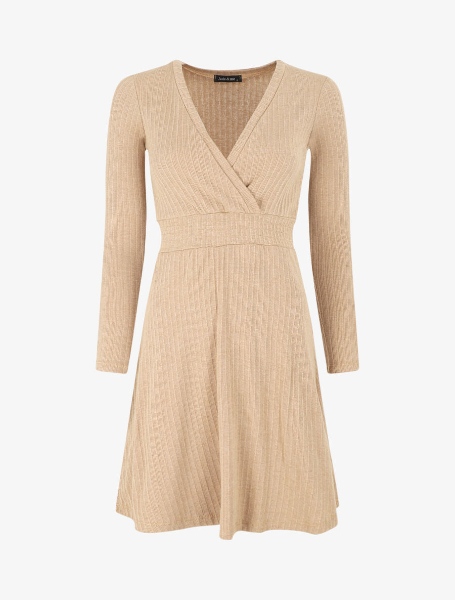 Robe pull uni coupe patineuse - Camel - 1