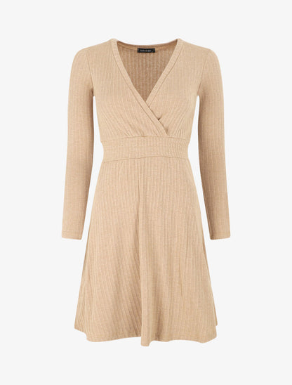 Robe pull uni coupe patineuse - Camel - 1