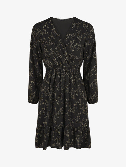 Robe évasée motif feuilles pailletées - Noir - 4