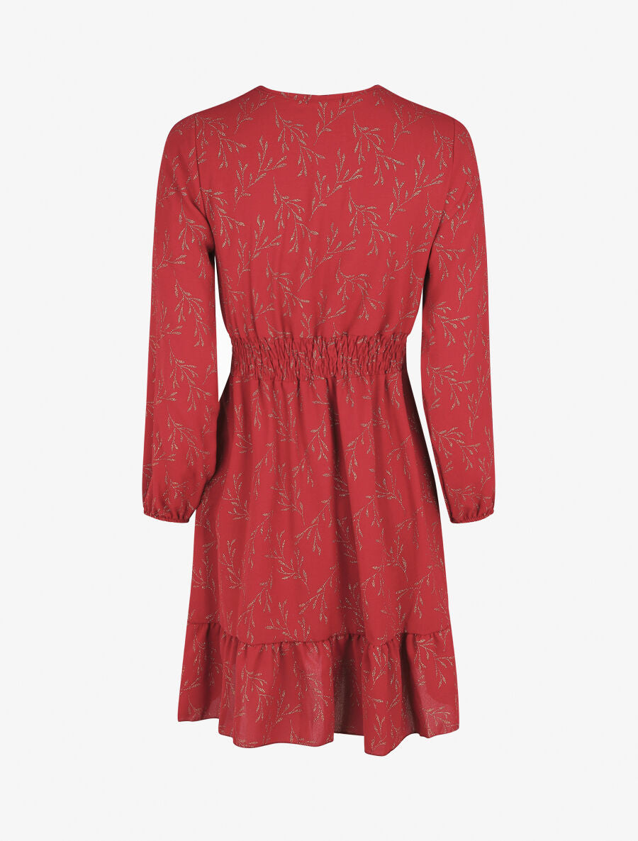 Robe évasée motif feuilles pailletées - Rouge - 2