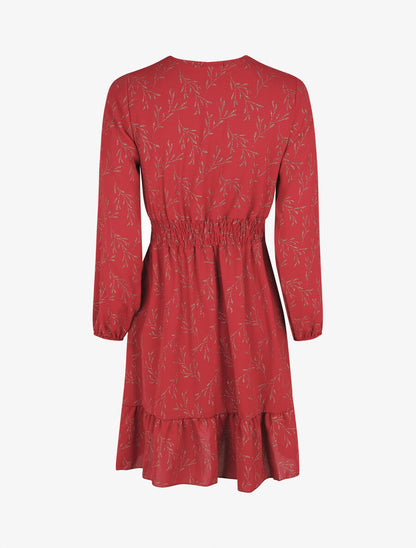 Robe évasée motif feuilles pailletées - Rouge - 2