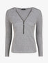 Pull fin droit et côtelé col zippé - Gris - 1