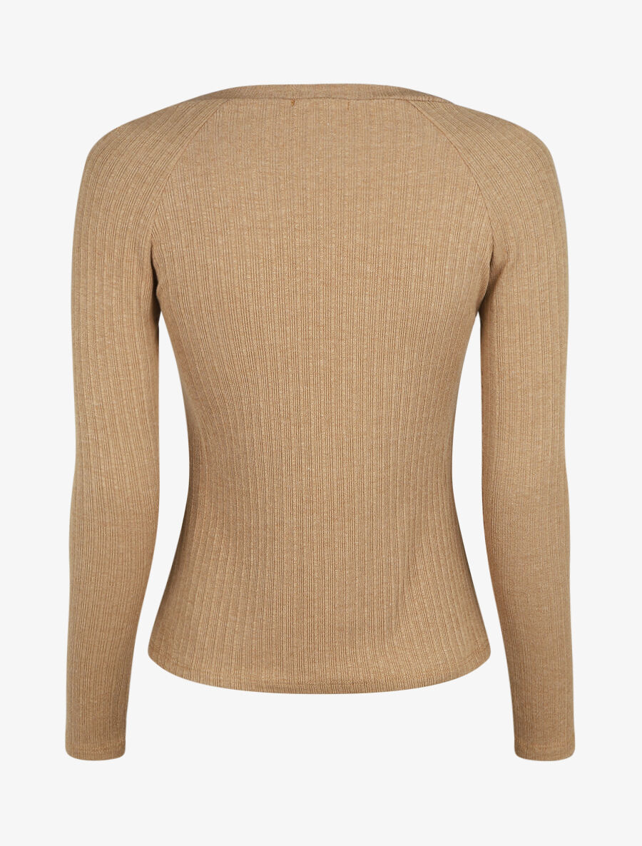 Pull fin droit et côtelé col zippé - Beige - 2