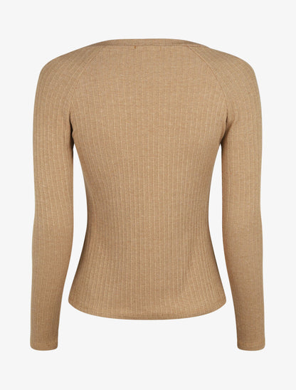 Pull fin droit et côtelé col zippé - Beige - 2