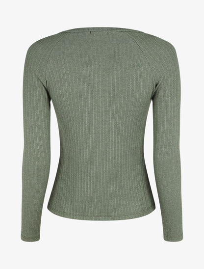 Pull fin droit et côtelé col zippé - Kaki - 2