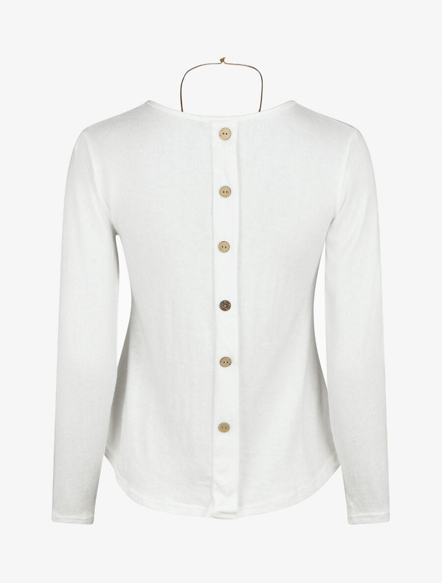 Pull droit dos boutonné - Blanc - 2