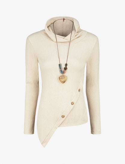 Pull fin asymétrique à col roulé - Beige - 6