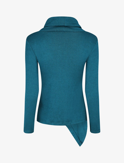 Pull fin asymétrique à col roulé - Bleu canard - 2