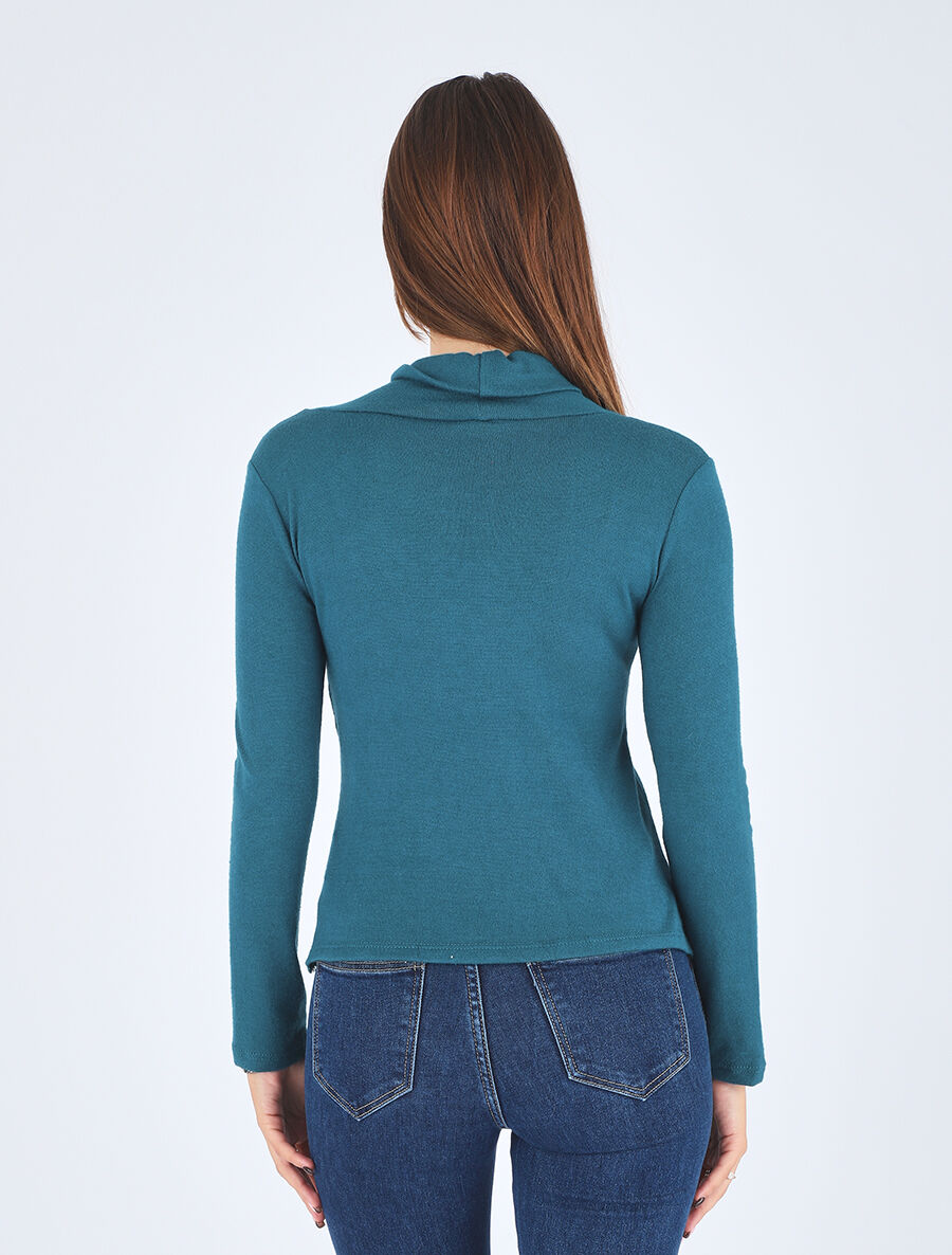Pull fin asymétrique à col roulé - Bleu canard - 5